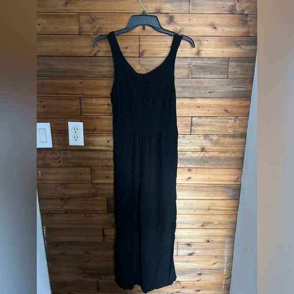 Madewell Smocked Button-Front Crop Jumpsuit size 2 color Black - Picture 5 of 11